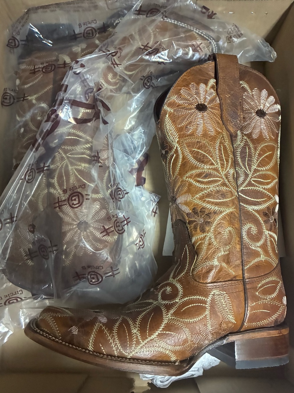 Circle G by Corral L5837 Women’s Size 7M Saddle Tan Floral Embroidered Cowboy Bo